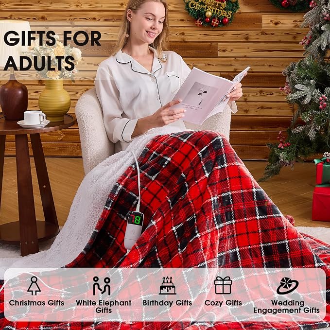 OCTROT Red Christmas Heated Blanket Electric Throw 50X60, Heating Throw Gift - Image 5
