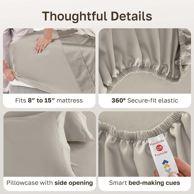 California Design Den Natural 100% Cotton Sheets Twin Size Bed Set - Image 5