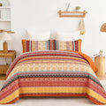 WONGS BEDDING Boho Stripe Quilt Set Queen Size, 3 Pieces Orange Bohemian Quilt by WONGSBEDDING