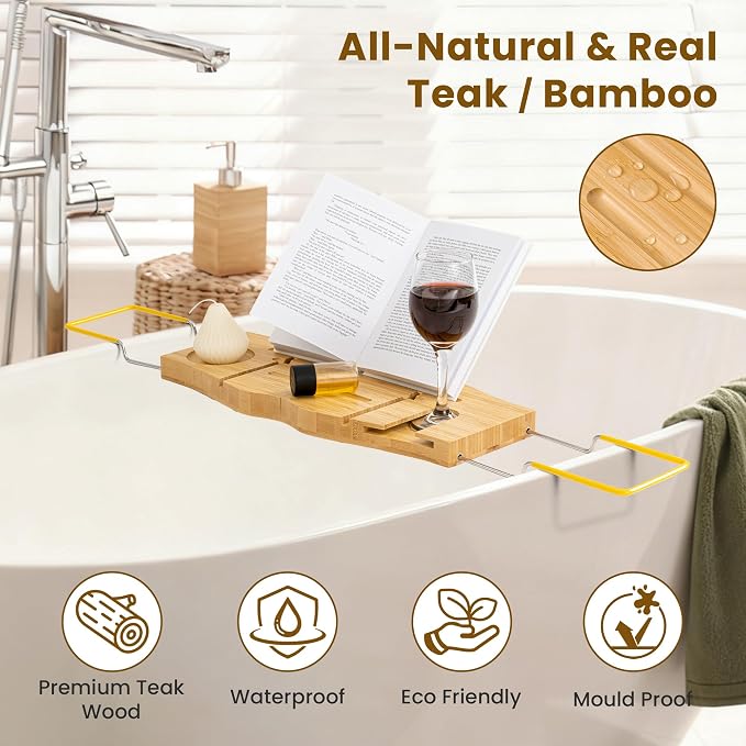 Bamboo Bathtub Tray Expandable Bathroom Tray - Image 4