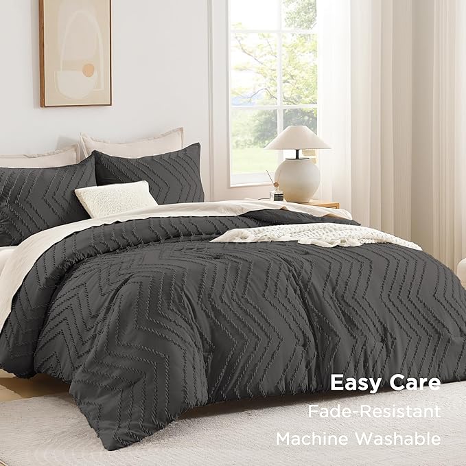 Andency Dark Grey Comforter Set Queen Size, Boho Soft Warm Tufted Bedding - Image 3