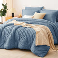 CozyLux Oversized Queen Comforter Set Grayish Blue Seersucker 7 Pieces 98x98 by CozyLux