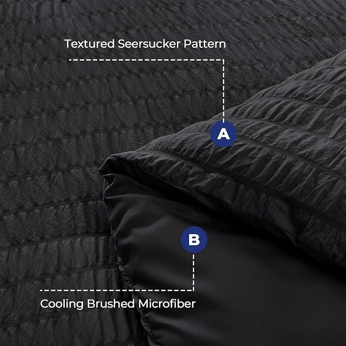 HYMOKEGE Black King Size Comforter Set Seersucker 7 Pieces, All Season Luxury - Image 4