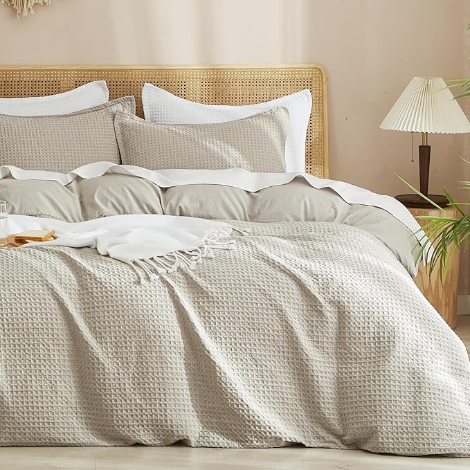PHF Waffle Weave Duvet Cover Set King Size, No Snagging Ultra Soft Luxury by PHF