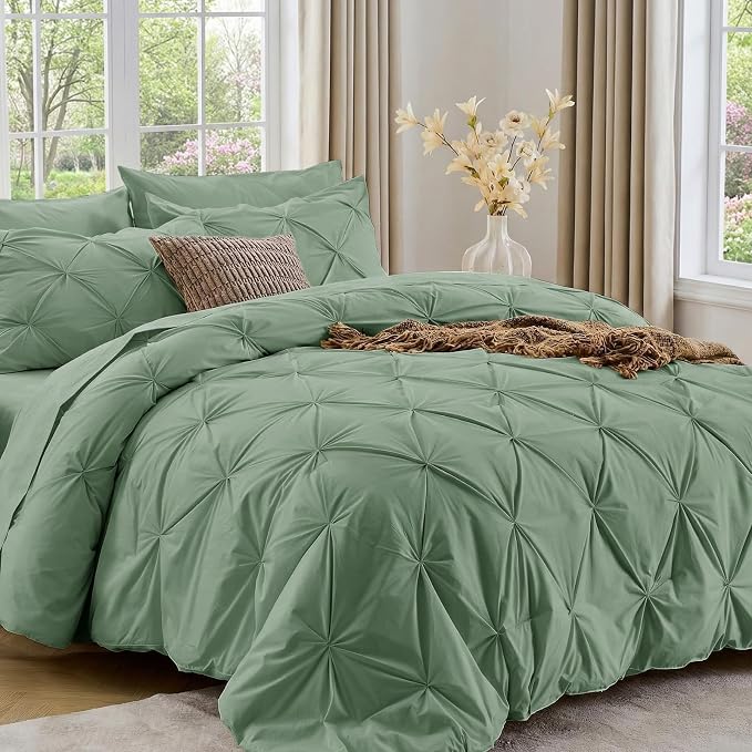 Sasttie King Size Comforter Set, 7-Piece Bed in a Bag, Pintuck Bedding Set by SASTTIE