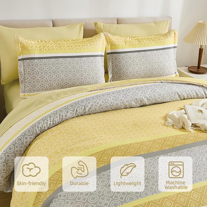 WONGS BEDDING Yellow Comforter Set Queen Size, 7 Pieces Striped Bed in a Bag - Image 5