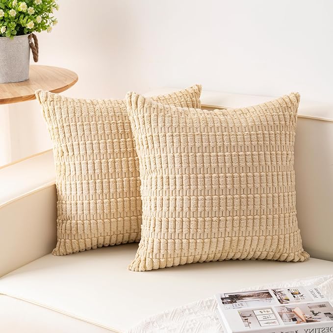 Aegero Pack of 2 Corduroy Decorative Throw Pillow Covers 22x22 Inch Soft by Unknown