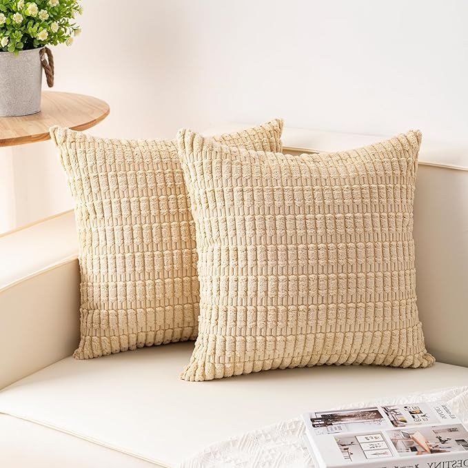 Aegero Pack of 2 Corduroy Decorative Throw Pillow Covers 26x26 InchSoft Striped by Unknown