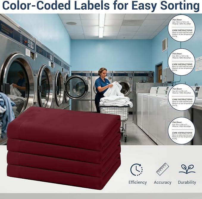 Bulk King Flat Sheets Only, 6 Pack Quick Sort Top Bed Sheet, Color-Coded Label - Image 4