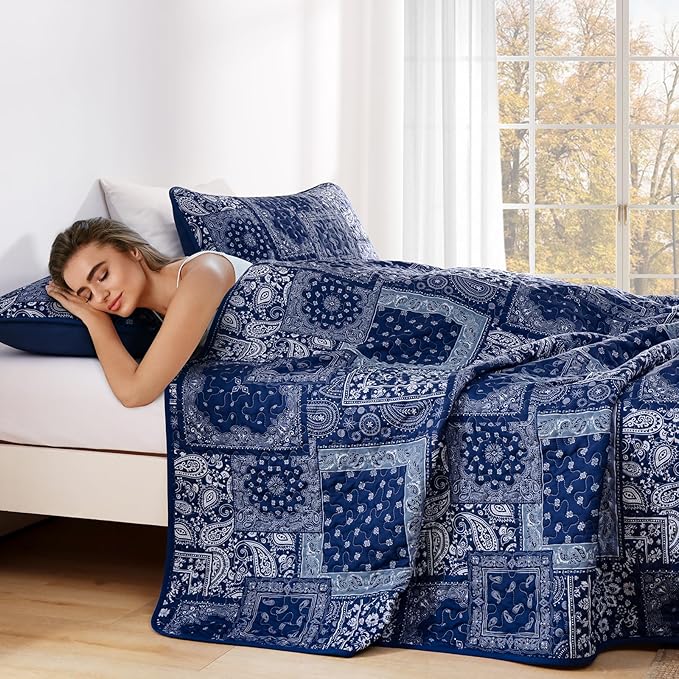 Cottolester King Quilt Set 3 Pieces, Boho Farmhouse Bedspread Soft Microfiber - Image 6