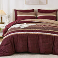 WONGS BEDDING Burgundy Comforter Set King Size, 7 Pieces Maroon Striped Bed in by WONGSBEDDING