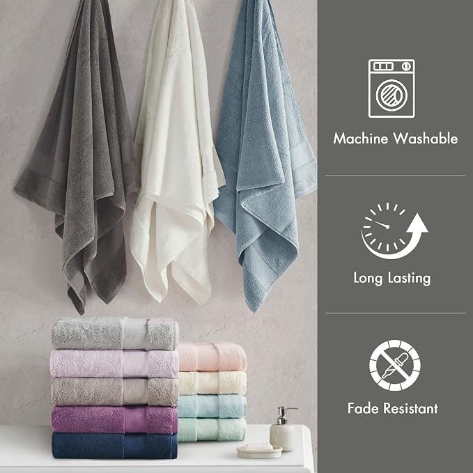 Madison Park Turkish Bath Towel Set 100% Cotton Bath Towel 600GSM Oversized - Image 6