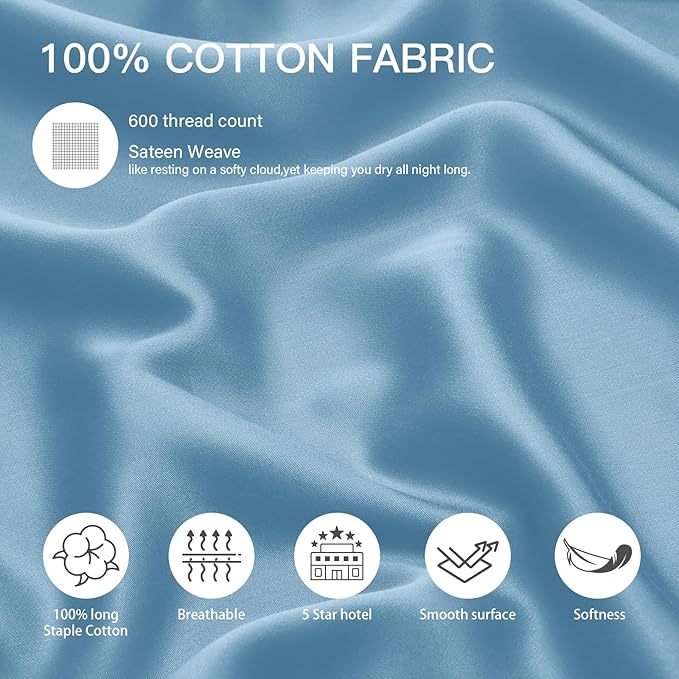 100% Cotton Standard Pillowcases Set of 2, Deep Dream 600 Thread Count Pillow - Image 2