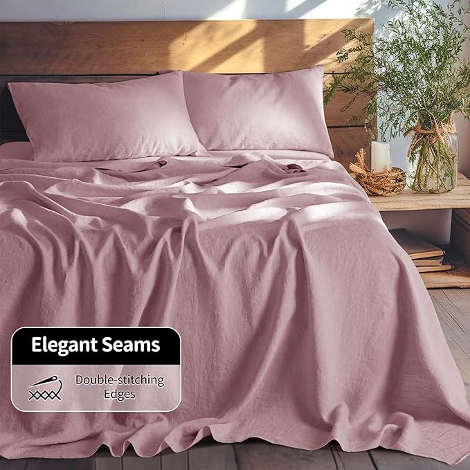 LBRO2M 100% Pure Linen Sheet Set Deep Pocket Up to 16" Bed Sheets Sets - Image 7
