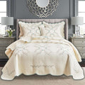 ROOMLIFE Quilt Set Queen Size 3D Floral Embroidery Pattern 3-Piece Cotton by ROOMLIFE
