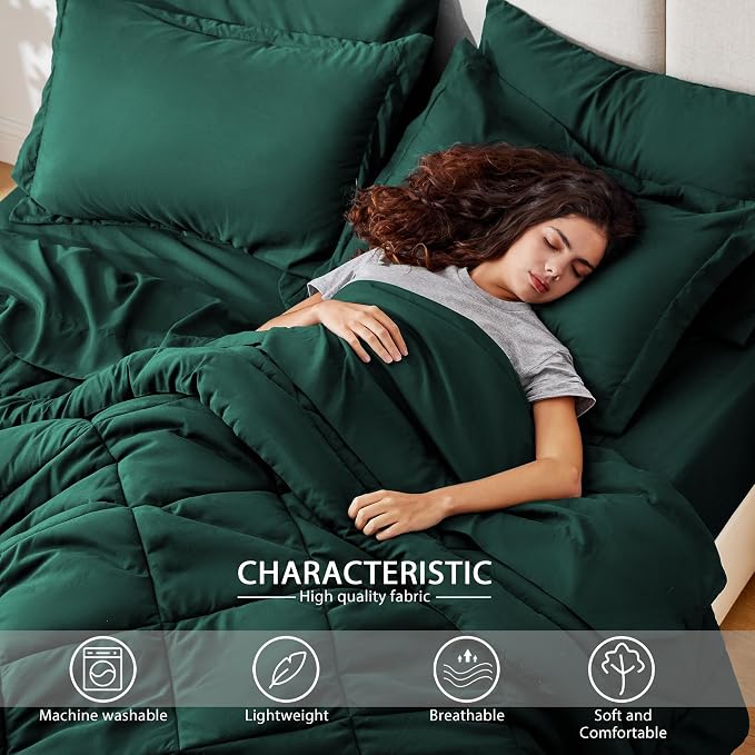 Love's cabin King Size Comforter Set Dark Green, 7 Pieces King Bed in a Bag - Image 3