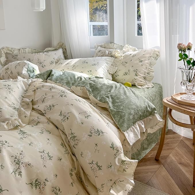 mixinni Reversible Sage Green Floral Duvet Cover Set Full Size - Image 2