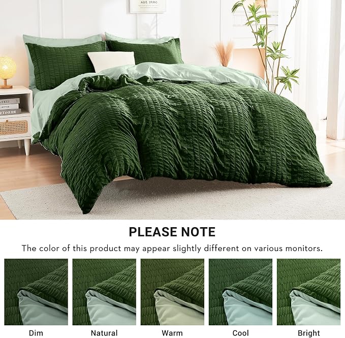 HYMOKEGE Dark Green/Sage Green King Size Comforter Set Seersucker 7 Pieces - Image 5