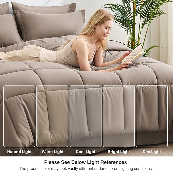 Love's cabin King Size Comforter Set Light Brown, 7 Pieces King Bed in a Bag - Image 7
