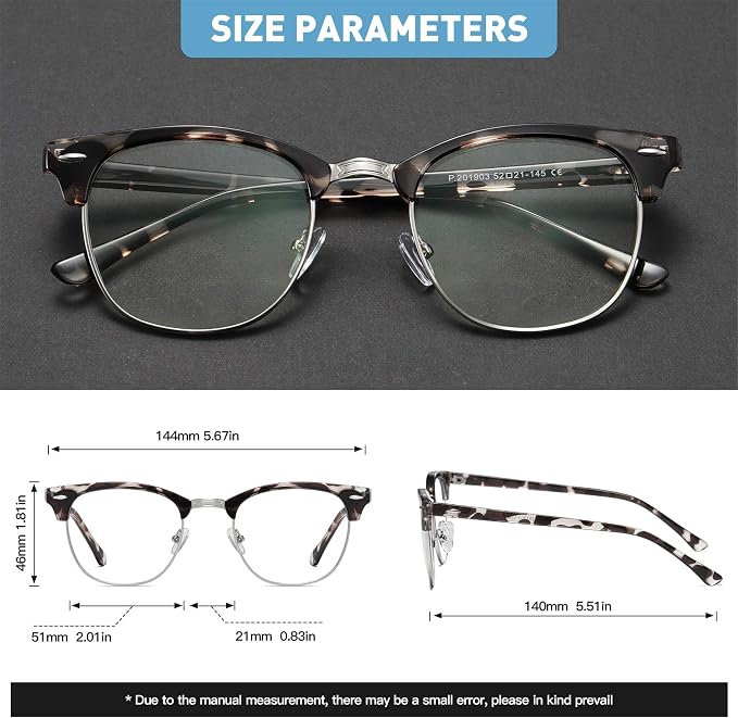 Blue Light Blocking Glasses Vintage Half Frame UV Clear Lens Anti Eyestrain - Image 3