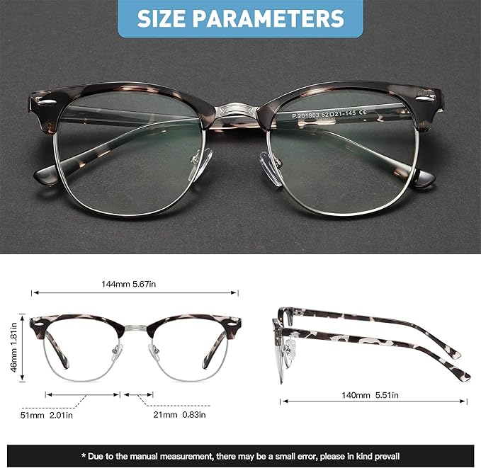 Blue Light Blocking Glasses Vintage Half Frame UV Clear Lens Anti Eyestrain - Image 3