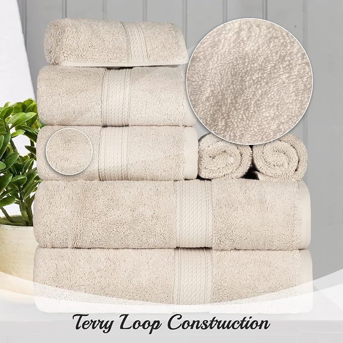 SUPERIOR Egyptian Cotton Pile 8 Piece Towel Set, Includes 2 Bath, 2 Hand - Image 9