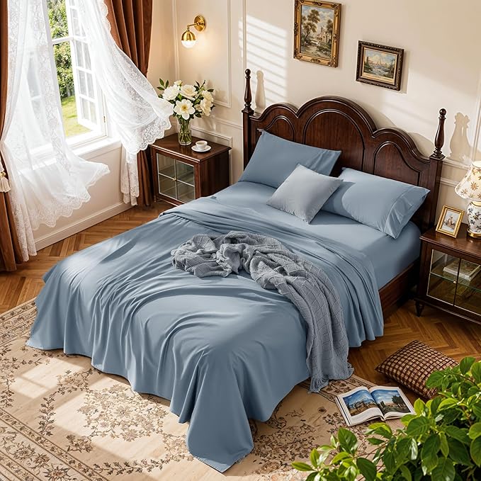 LBRO2M 100% Cotton Sheets Set Deep Pocket 19", 1000 Thread Count California by LBRO2MBedding