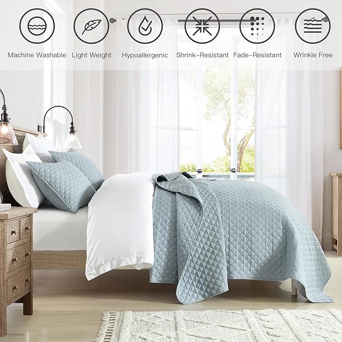 HORIMOTE HOME Quilt Queen Size Chambray Blue, Lightweight Quilts - Image 2