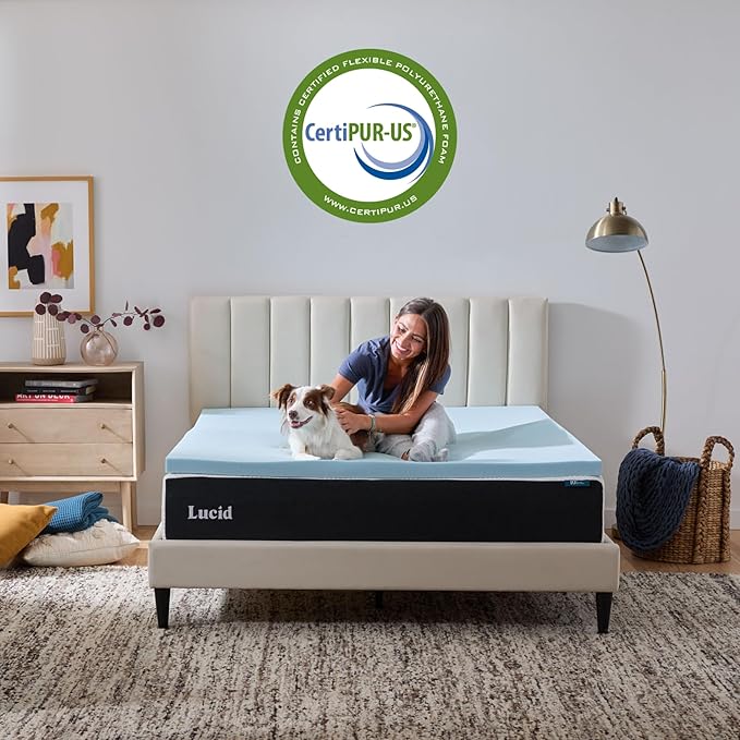 Lucid 2 Inch Memory Foam Mattress Topper, Full Size – Cooling Gel Bed Topper – - Image 5