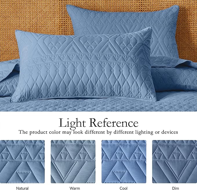 Akkialla King/Cal King Quilt Set, Boho Style in a Solid Color, Bluish Grey - Image 4