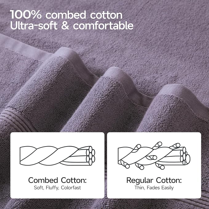 ecolook Bath Towels Set of 4, 100% Cotton, 27 x 55 Inches, Quick-Drying & - Image 7