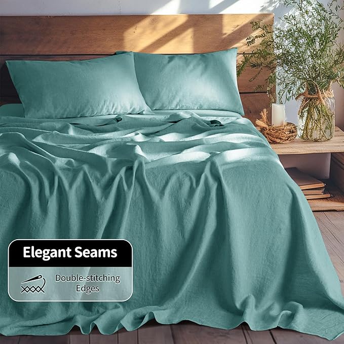 LBRO2M 100% Pure Linen Sheet Set Deep Pocket Up to 16" Bed Sheets Sets - Image 7
