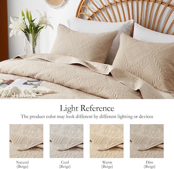 FLYMME Twin Quilt Bedding Set, Vintage Olive Leaf Design Bedspread Bed Coverlet - Image 5