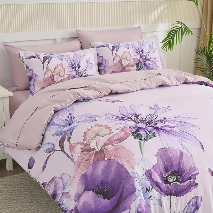 Yogeneg Queen Comforter Set 7 Piece Bed in a Bag, Elegant Floral Botanical - Image 2