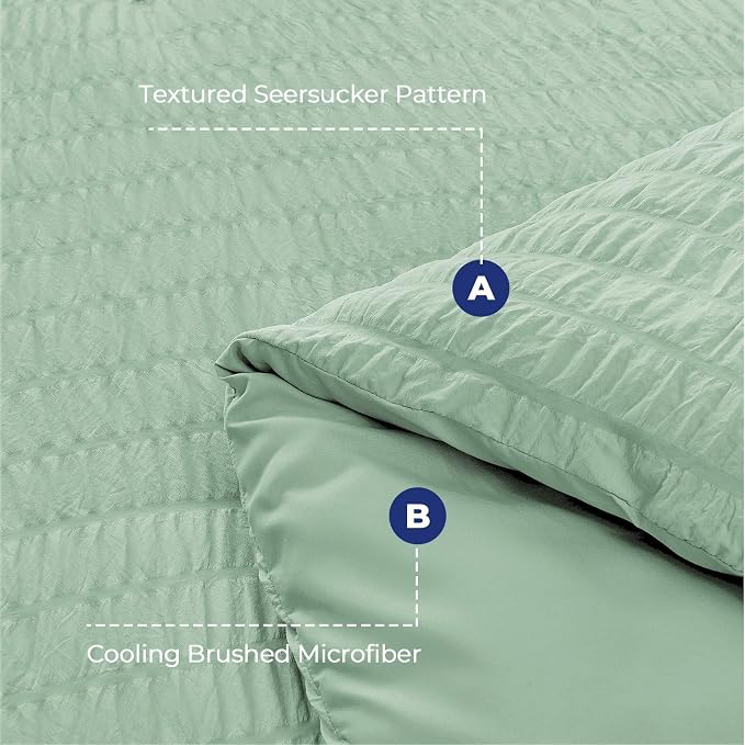 HYMOKEGE Sage Green King Size Comforter Set Seersucker 7 Pieces, All Season - Image 4