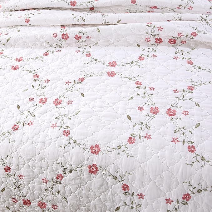 Quilt Set Circular Floral 3D Embroidery Pattern 3 PCS 100% Cotton Reversible - Image 4