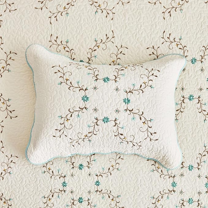 ROOMLIFE Quilt Set King Size 3D Floral Embroidery Pattern 3-Piece Cotton - Image 6
