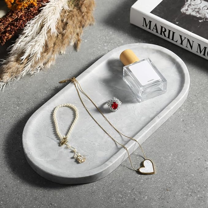 Koville Grey Marble Tray for Bathroom Countertop, Stone Catchall Trays for - Image 6