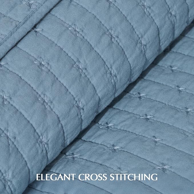 EVERGRACE x Kinsey Walsh Cross Stitch Pre-Washed Cotton Quilt Bedding Set King - Image 4