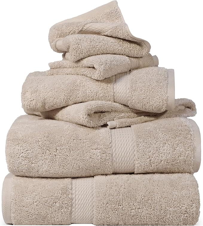 SUPERIOR Egyptian Cotton Pile 6 Piece Towel Set, Includes 2 Bath, 2 Hand by SUPERIOR