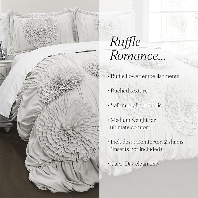 Lush Decor Serena Comforter Set, 3 Piece Set, Light Gray - Image 6