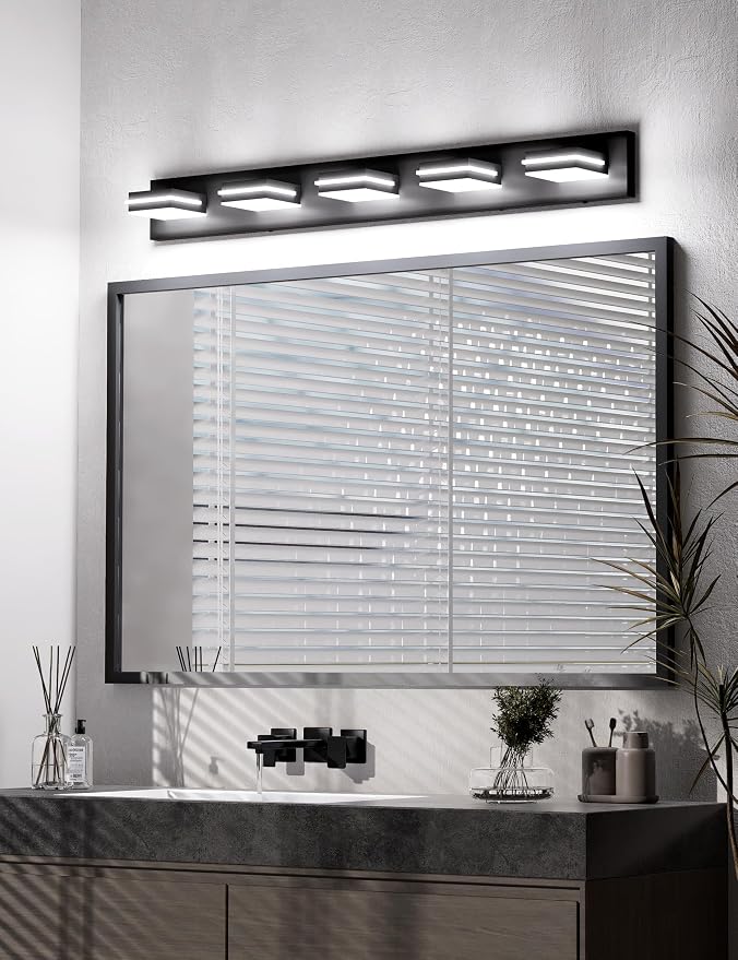 VOLISUN Modern 5-Light, 40-Inch Black Bathroom Vanity Light Fixtures, 360 - Image 2
