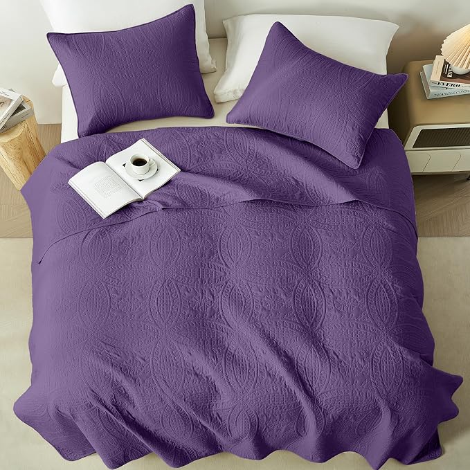 akkialla Purple Twin Quilt Set, Ultrasonic Lightweight Bedspread Coverlet - Image 3