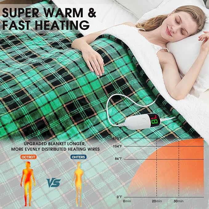 Green Heated Blanket Electric Twin Size 62X84, Christmas Heating Blanket - Image 2