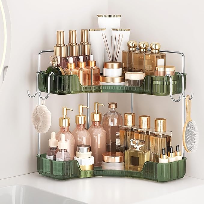 Corner Counter Organizer, 2-Tier Bathroom & Kitchen Storage Tray by Kinkota