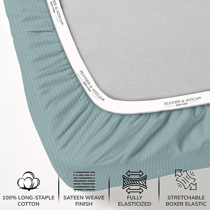 Feather & Stitch 1 PC Fitted Sheet California King Size, 100% Cotton Damask - Image 2
