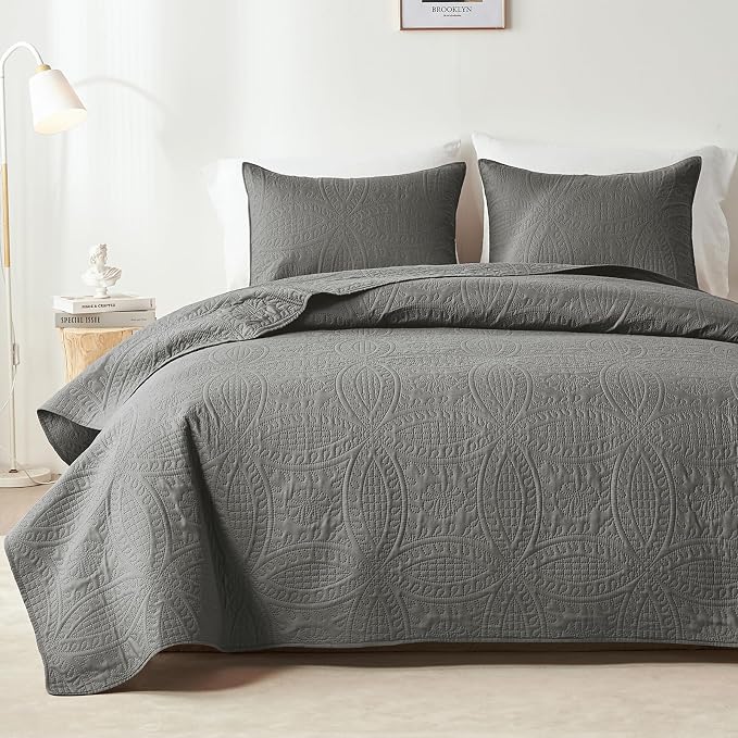 akkialla Dark Grey Twin Quilt Set, Ultrasonic Lightweight Bedspread Coverlet by akkialla