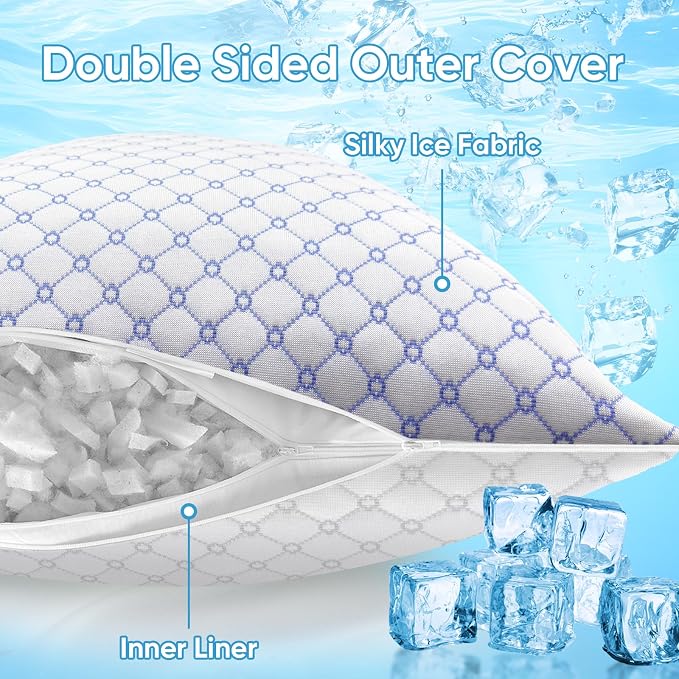 OAISZ Cooling Pillow King Size Set of 2, Shredded Memory Foam Bed Pillows - Image 4