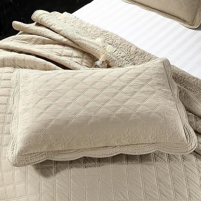 ROOMLIFE Quilt Set King Size 3D Floral Embroidery Pattern 3-Piece Cotton - Image 5
