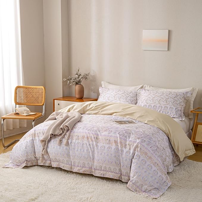 OAITE Duvet Cover Set Queen Size Floral Pattern Ultra Soft 100% Cotton Duvet - Image 3